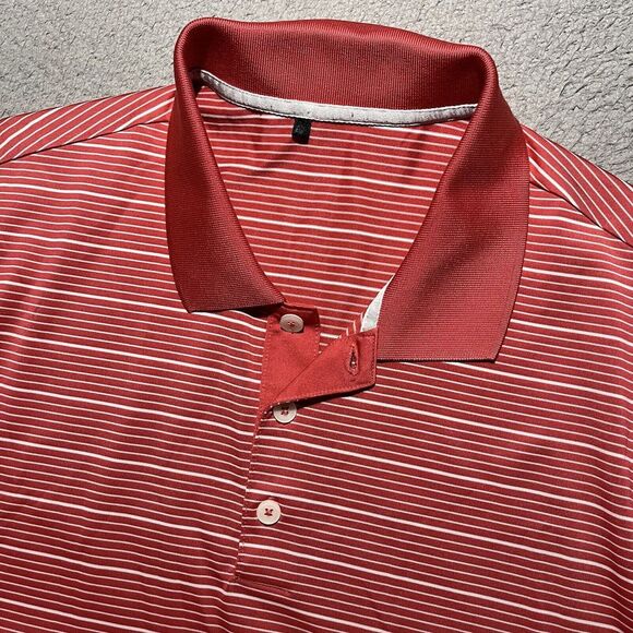 Adidas Polo Shirt Mens XL Pink Stripe Stretch Short Sleeve Golf Logo Casual - Picture 6 of 11